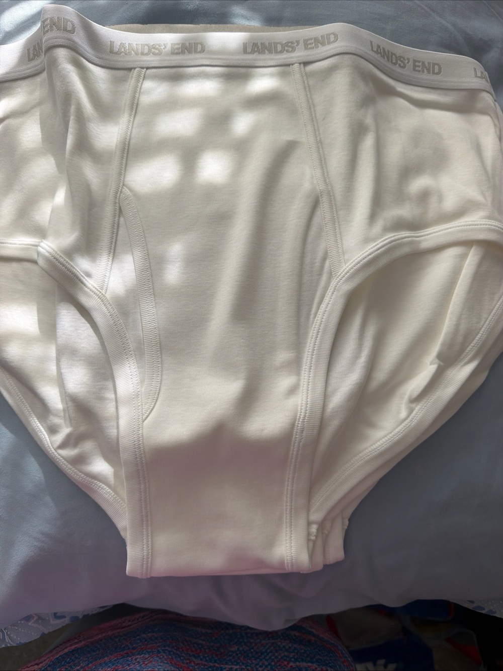 Lands' End Men's White Cotton Briefs with Logo Waistband